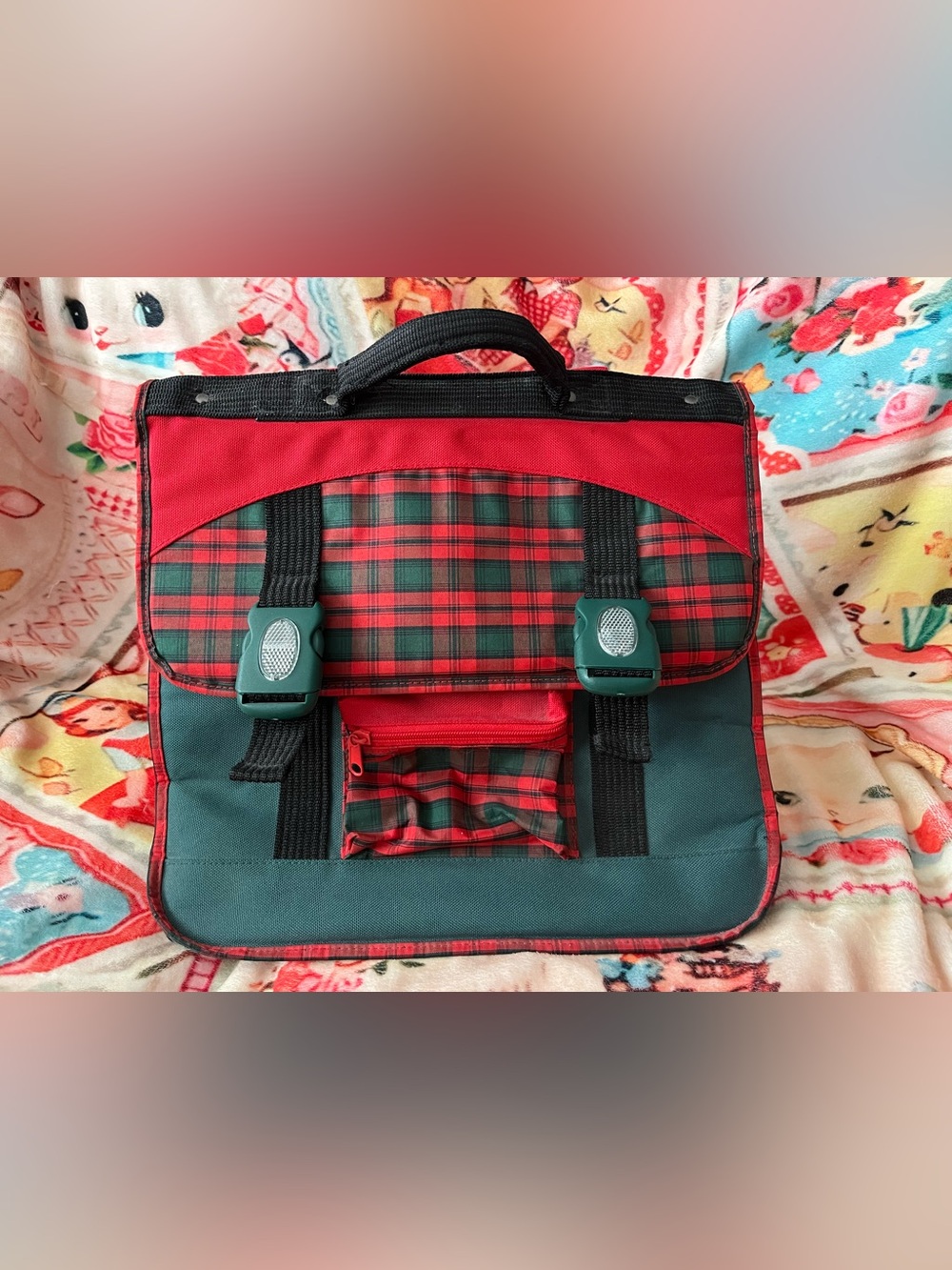 Vintage Plaid School Backpack Satchel Bag